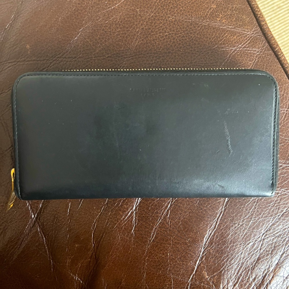 Saint Laurent Black Zip Around Wallet